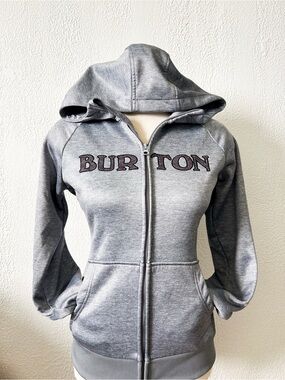 Burton Gray Zip-Up Hooded Sweatshirt with Chest Logo